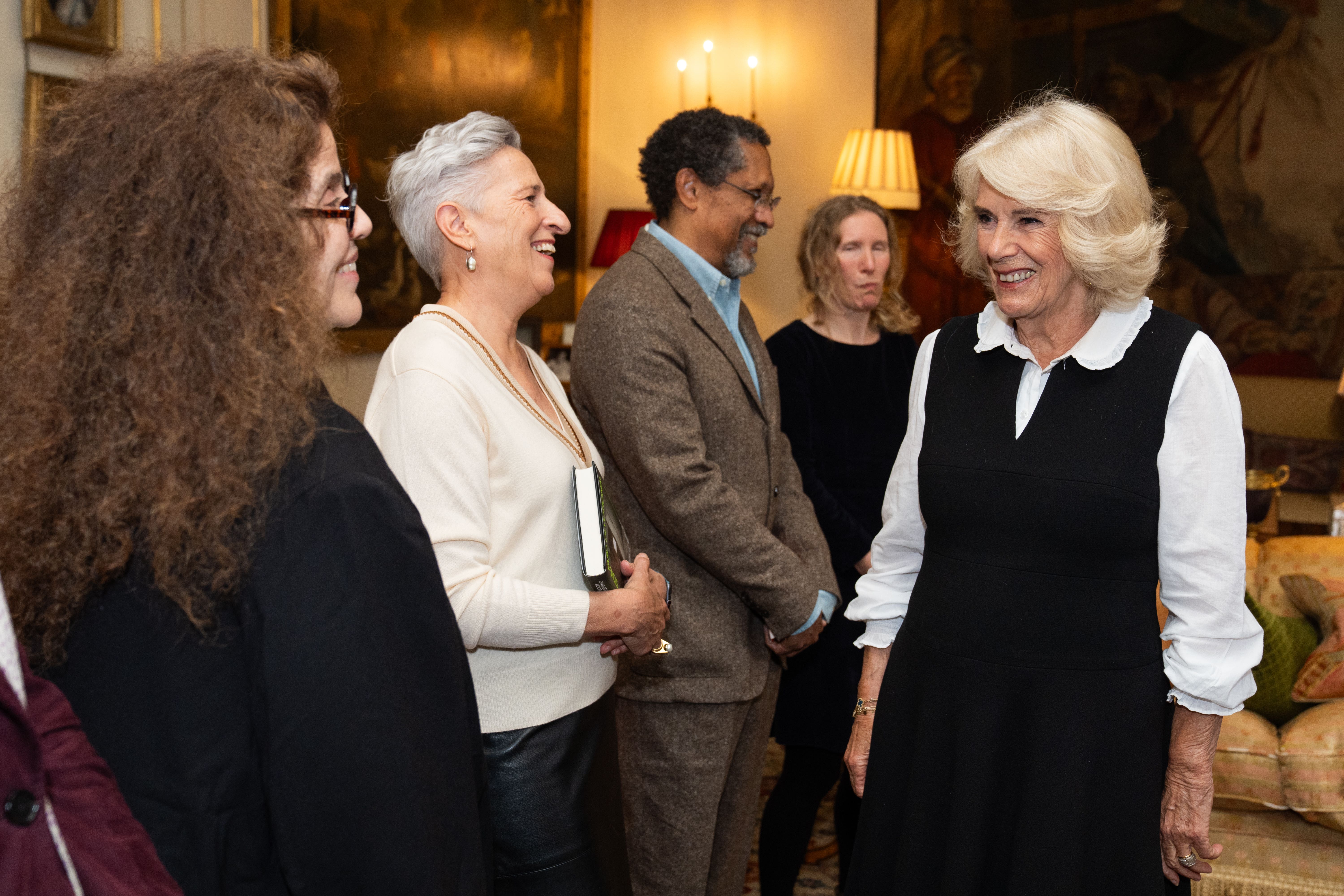 Queen Camilla talks with Charlotte Wood during a reception for the Booker Prize Foundation at Clarence House (Aaron Chown/PA)