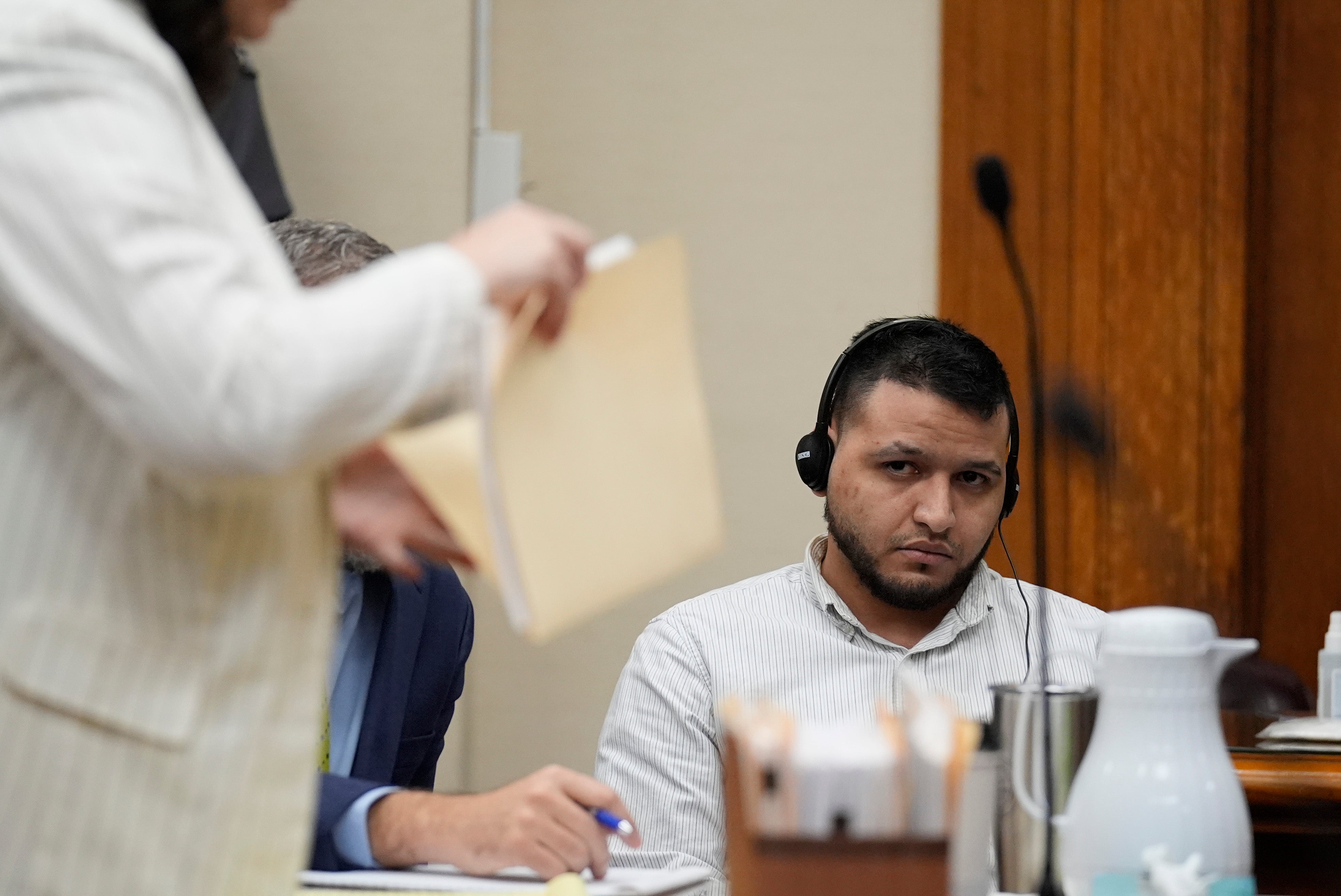 Jose Ibarra, center, accused of killing Laken Riley, appears in court for a motion hearing in October. His bench trial will begin on Friday, November 15 after he waived his right to a jury trial