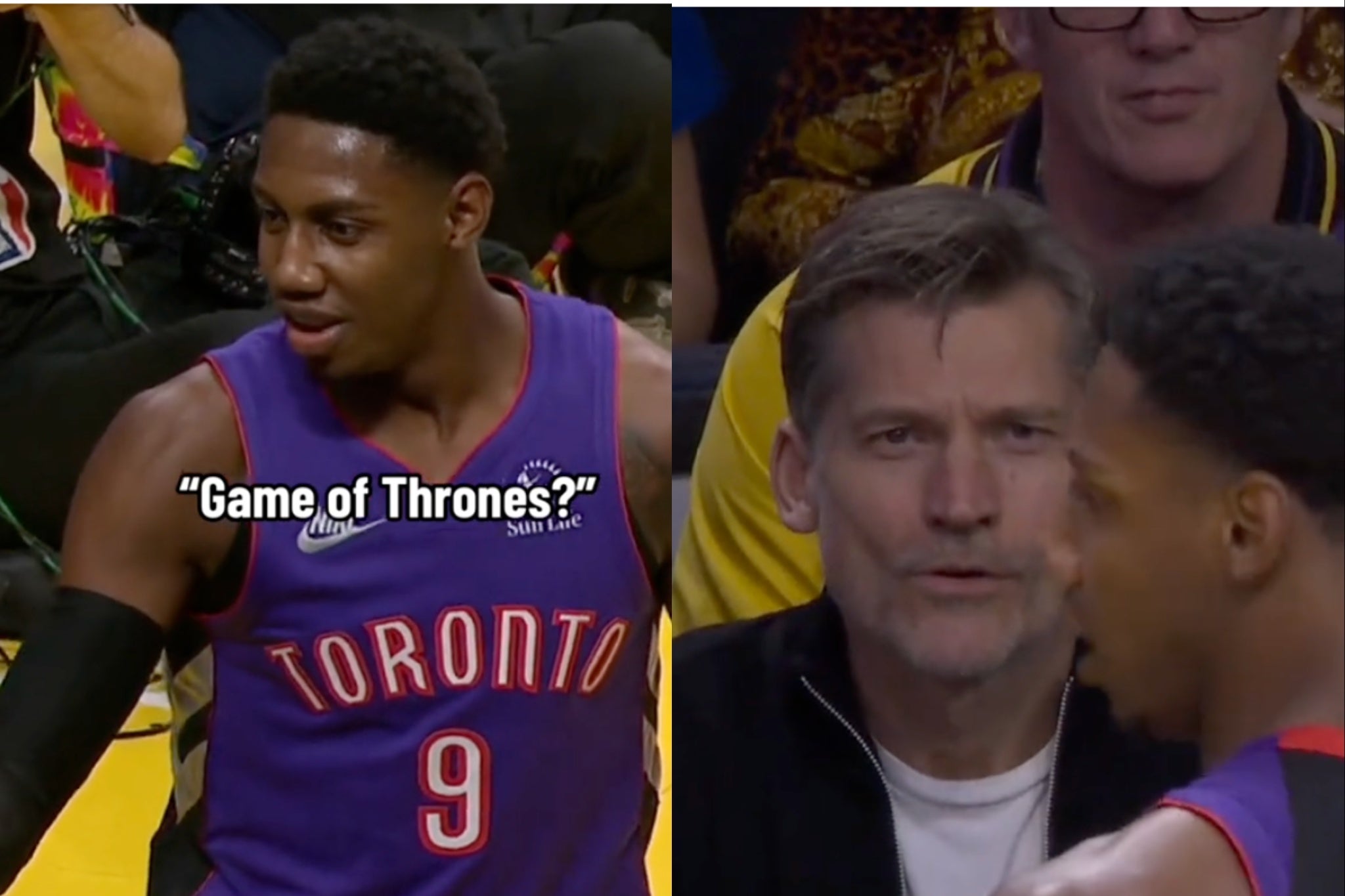 NBA player RJ Barrett appears starstruck during game, as he simply says to actor Nikolaj Coster-Waldau: ‘Game of Thrones?’