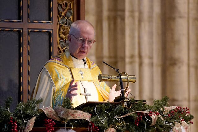 The Archbishop of Canterbury Justin Welby during the Christmas Day Eucharist service at Canterbury Cathedral (Gareth Fuller/PA)