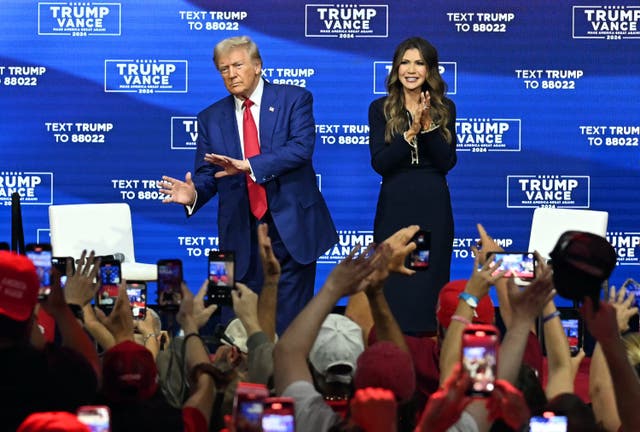 <p>Trump swayed to music for nearly 40 minutes instead of taking questions at a town hall hosted by Noem. </p>