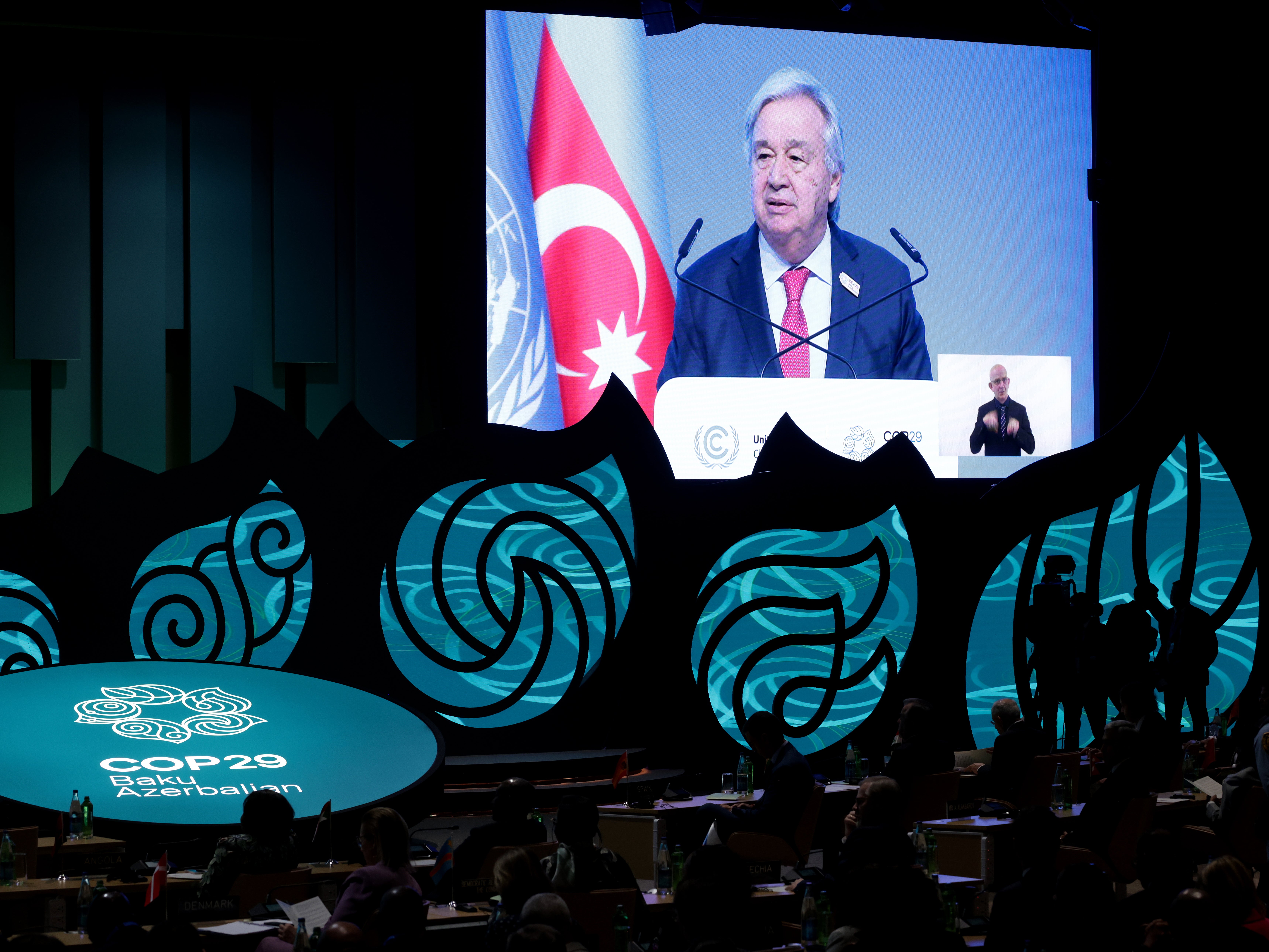 Antonio Guterres speaks at the Cop29 summit on Tuesday