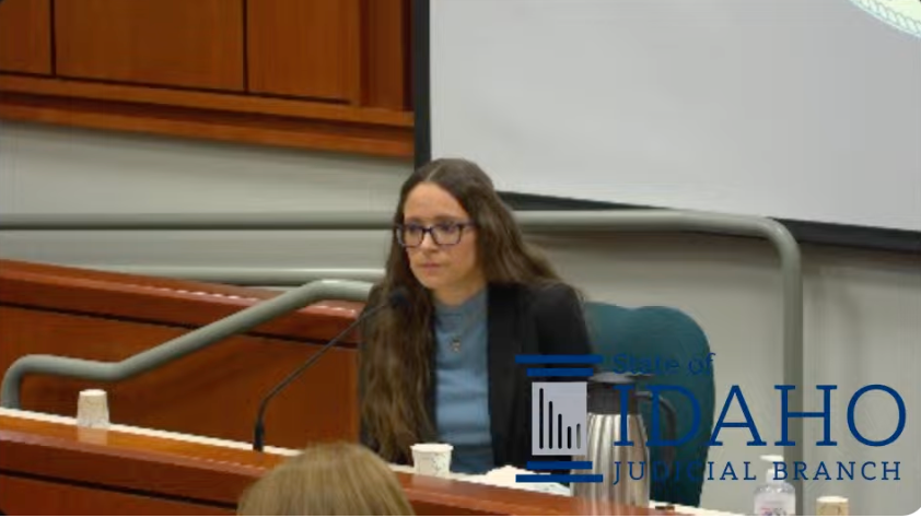 Jennifer Adkins, the lead plaintiff in an abortion ban case against Idaho, testifies in court