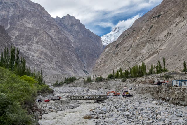 <p>File. A bridge is swept away by a lake outburst at Hassanabad village of Gilgit-Baltistan region, Pakistan </p>