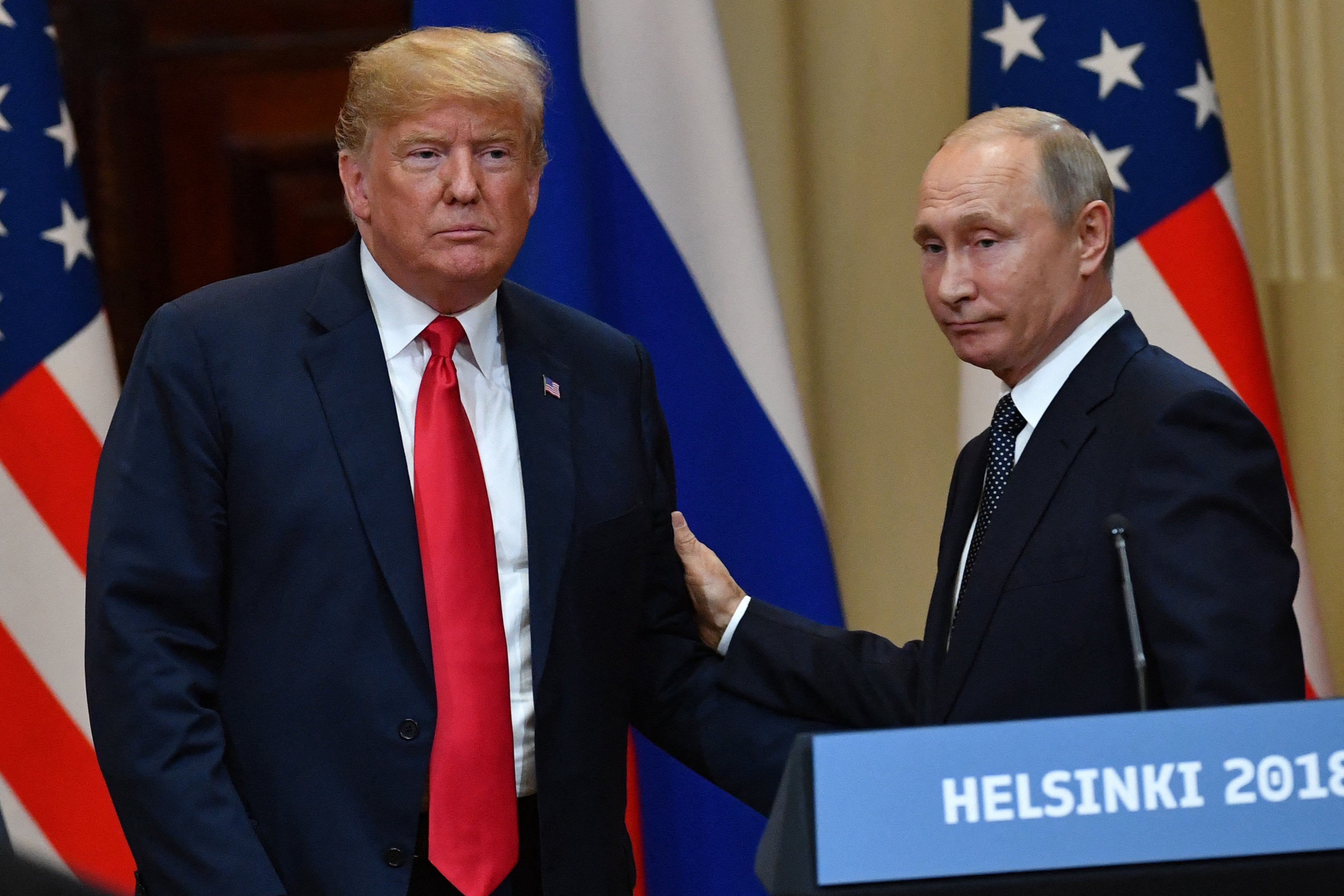 Donald Trump and Vladimir Putin held closed door talks without advisors in Helsinki in July 2018. Mr Trump then later sided with Mr Putin over US security agencies in saying Russia had no reason to meddle in the 2016 election