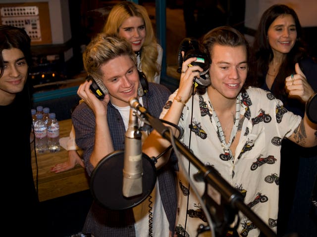 <p>One Direction members Harry Styles, Niall Horan and Zayn Malik with Paloma Faith and Jessie Ware</p>