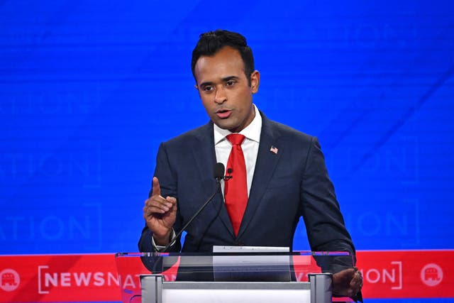 <p>Vivek Ramaswamy speaks during the fourth Republican presidential primary debate. Days after being tapped to lead the Department of Government Efficiency, he proposed cutting unauthorized federal programs, which includes veteran healthcare  </p>