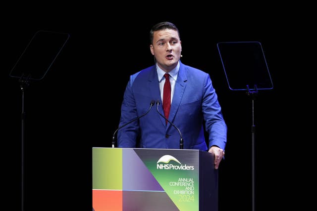 <p>Health Secretary Wes Streeting delivering a keynote speech on the second day of the 2024 NHS Providers conference and exhibition at the ACC Liverpool (Peter Byrne/PA)</p>