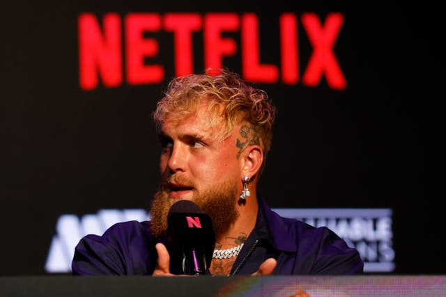 <p>Jake Paul in May, at a press conference for his fight with Mike Tyson</p>