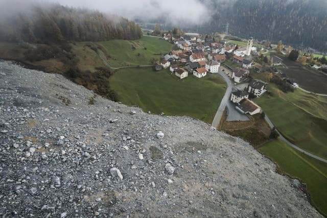 <p>A view of a landslide next to Brienz, Tuesday, Nov. 12, 2024, in Brienz-Brinzauls, Switzerland</p>