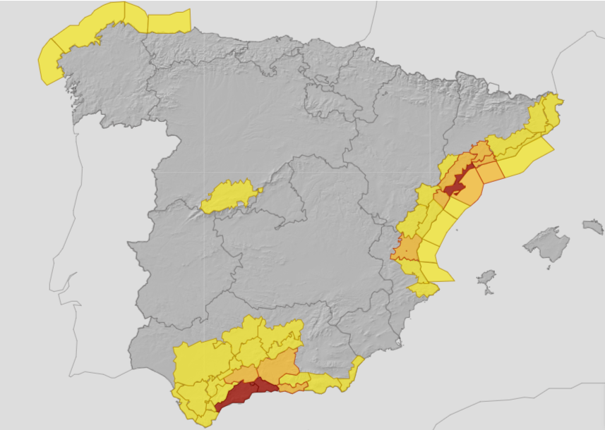 The red warnings extend over Sun and Guadalhorce, Malaga, Axarquia, Malaga and Tarragona’s southern coast