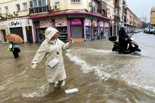 Water and hail storms in Malaga have resulted in flooding and the formation of enormous pools of water on some of the city's main streets