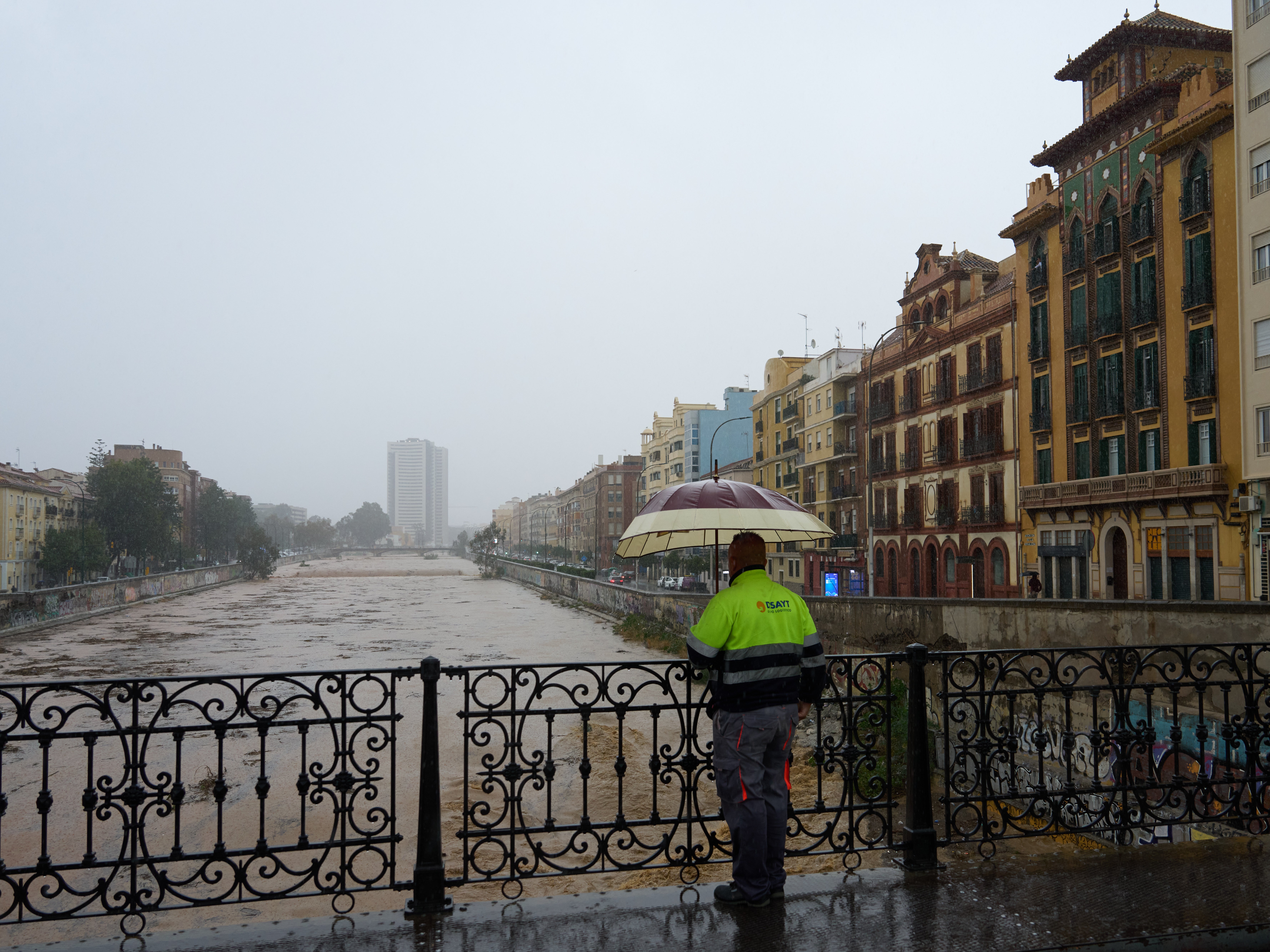 Water flowing through a canal near Malaga city's historic centre on Wednesday