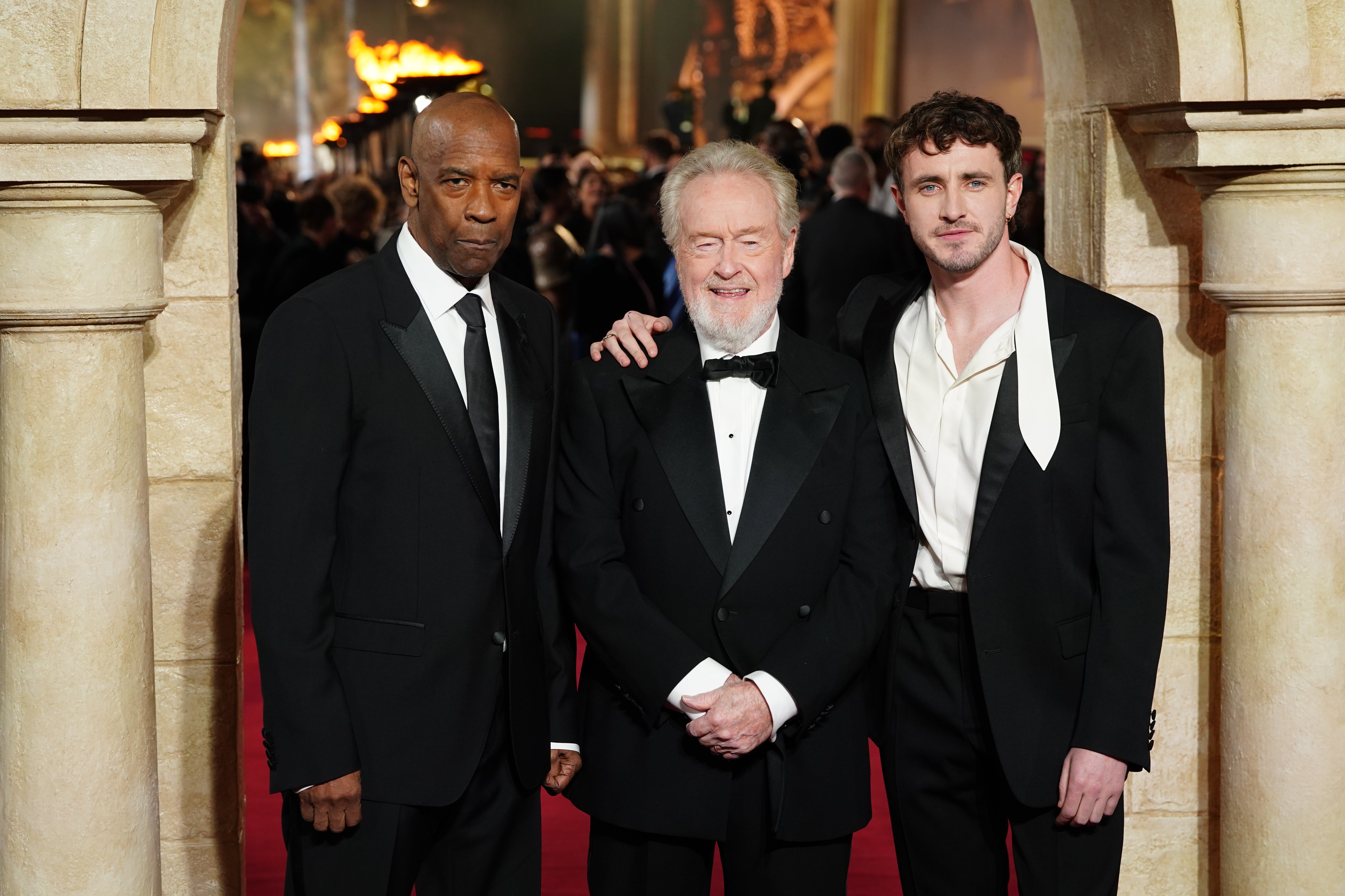 Denzel Washington, Sir Ridley Scott and Paul Mescal at the Gladiator II premiere