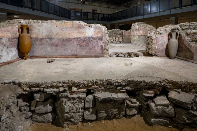 Remains of rare painted Roman walls have been added to the at-risk list (Historic England/PA)