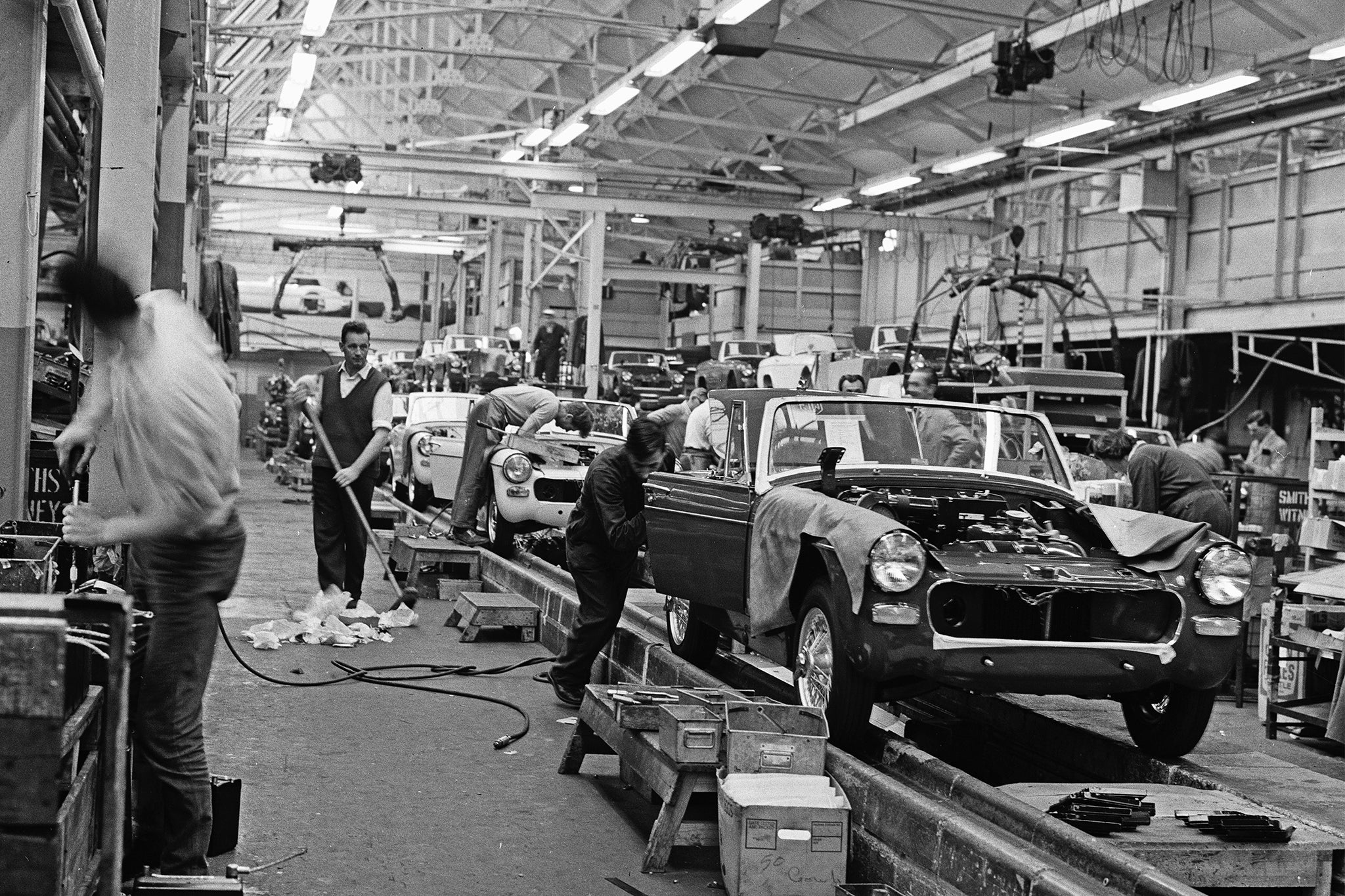 The M.G. production line at the BMC factory in Abingdon. 23rd March 1966