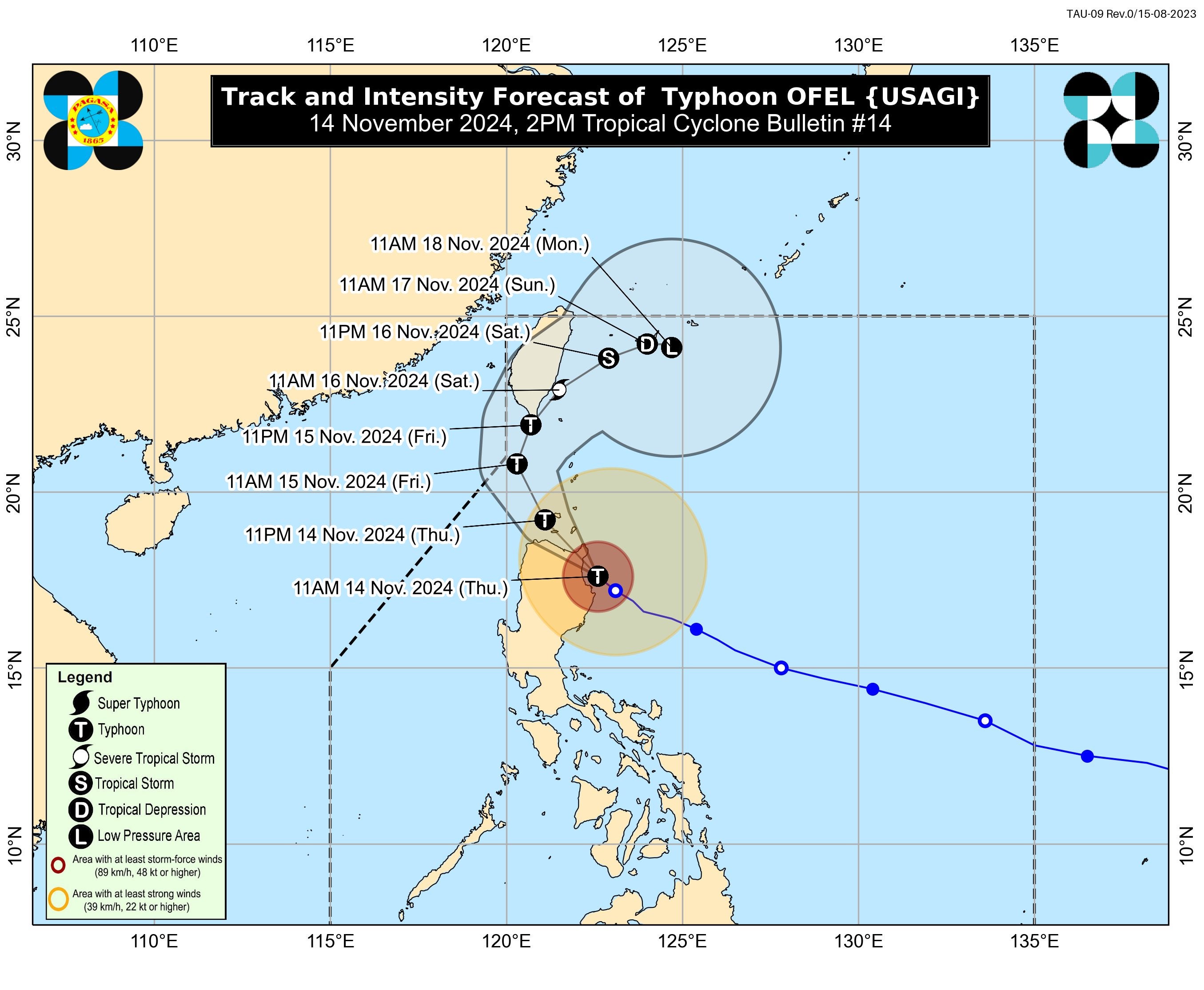 Likely path of Usagi