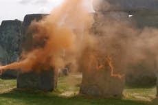 Two people charged by police after orange paint was thrown at Stonehenge in Just Stop Oil protest