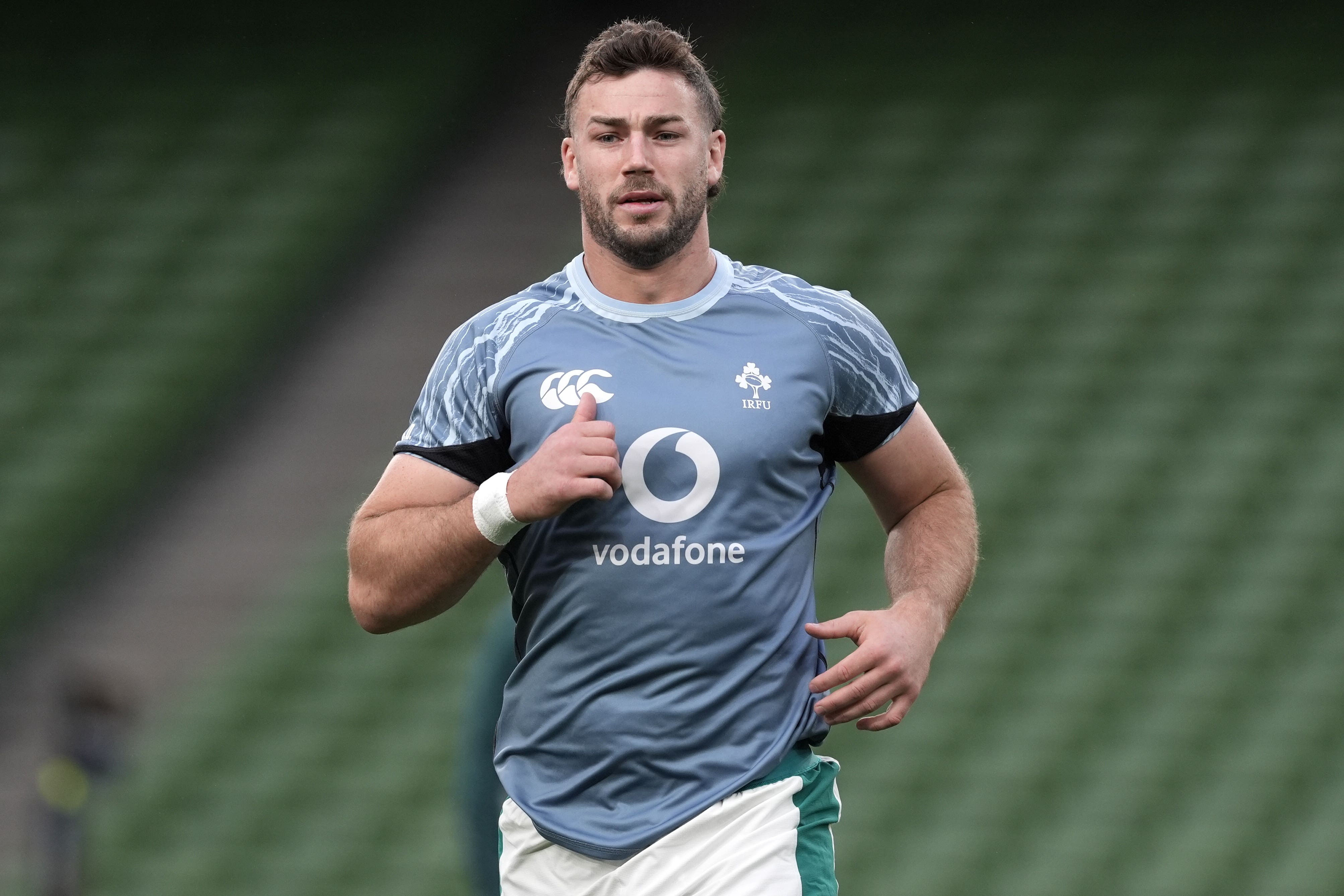 Caelan Doris during the team run at the Aviva Stadium (Brian Lawless/PA)