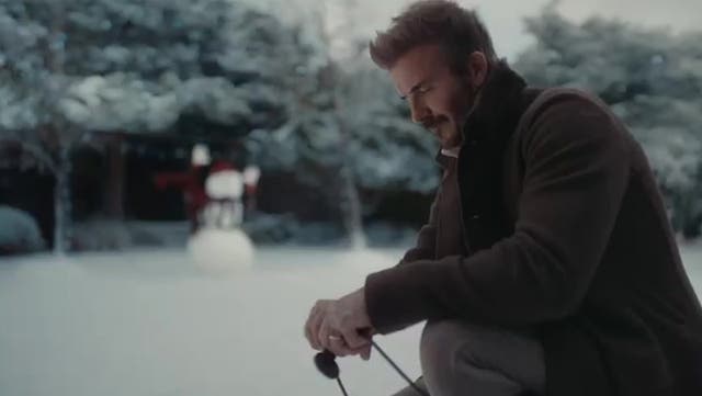 <p>David Beckham plays football with snowman in Nespresso Christmas advert.</p>