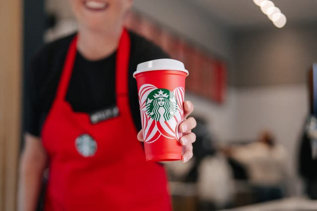 <p>Customers can get a free Starbucks reusable red cup with select purchases </p>