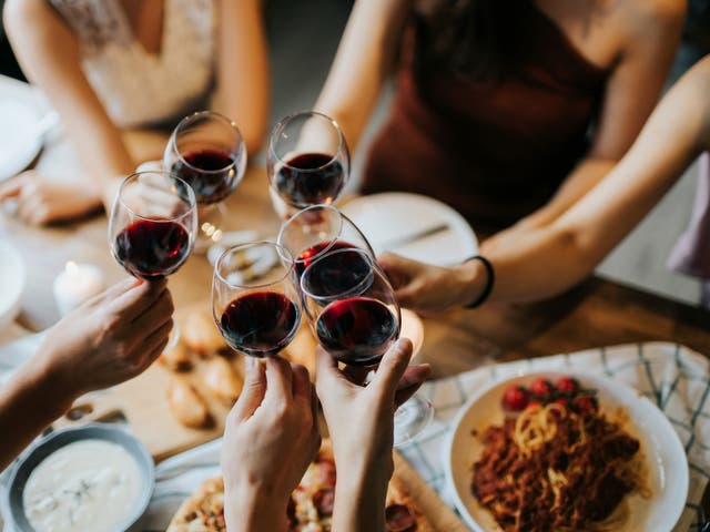 <p>Compared with people in the study who drank less than one glass of wine a month, people who drank three to 12 glasses of wine each month had a 38% lower risk of heart disease</p>