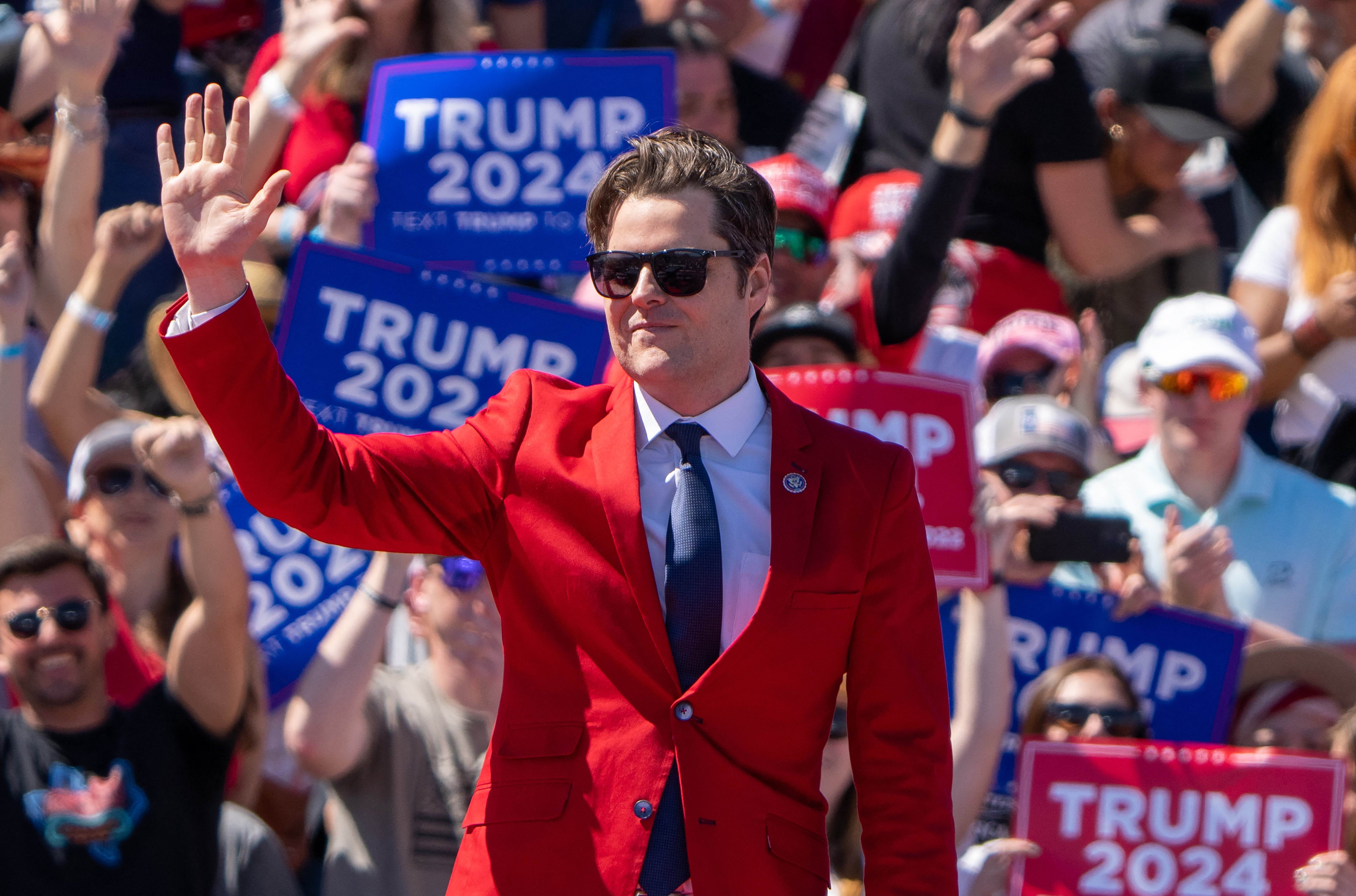 Matt Gaetz attends a campaign rally for former US President Donald Trump in Waco, Texas, March 25, 2023.