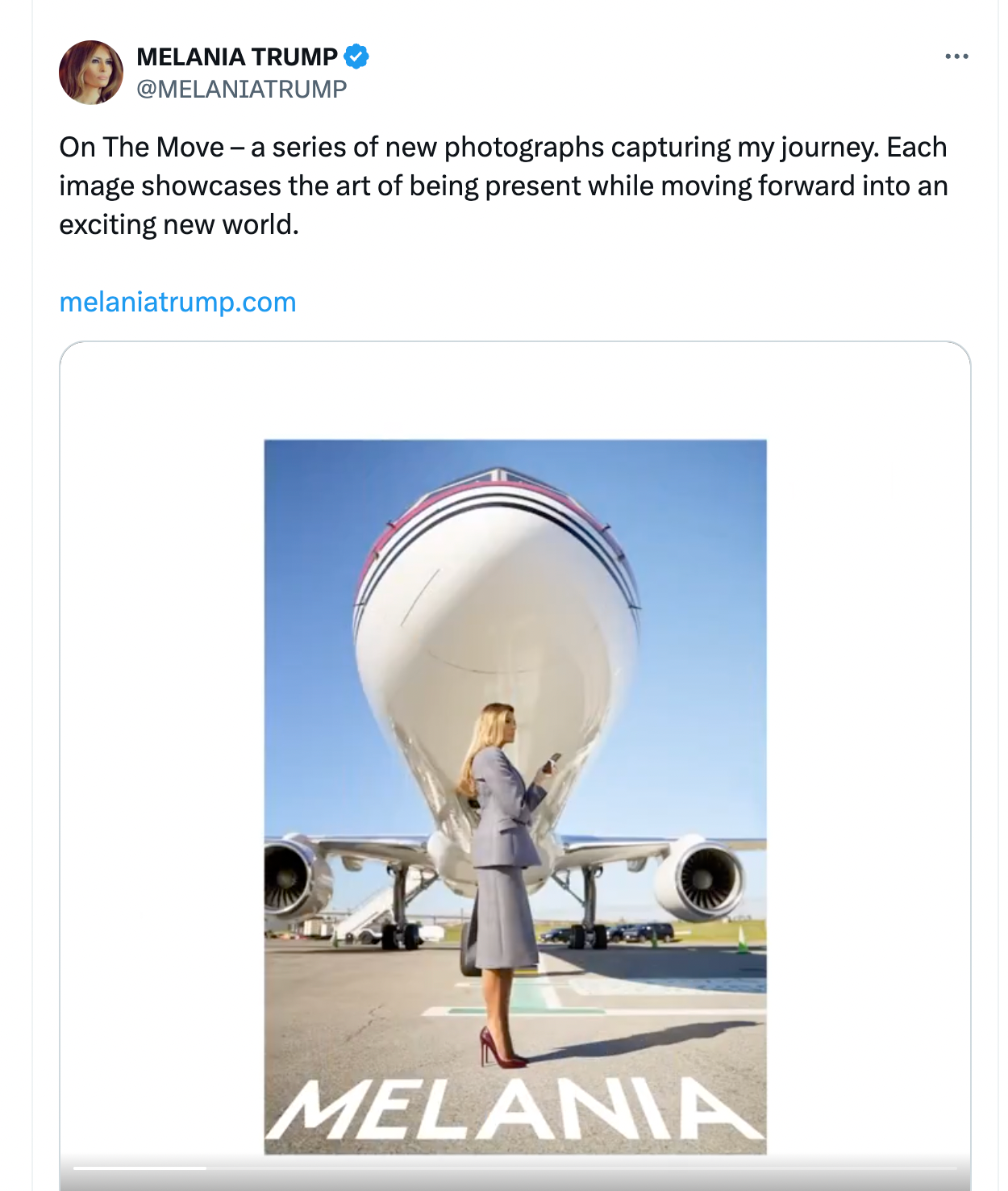 Melania Trump promoting her digital photo collection ‘On the Move’ on X