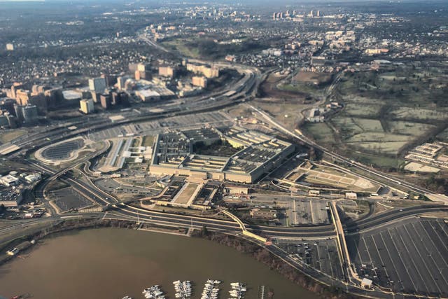 <p>The Pentagon and the surrounding area is seen in this aerial view in Washington</p>