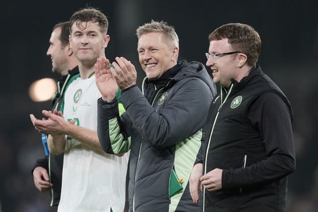 Head coach Heimir Hallgrimsson (centre) has warned the Republic of Ireland they will need to be better if they are to qualify for the 2026 World Cup finals (Brian Lawless/PA)