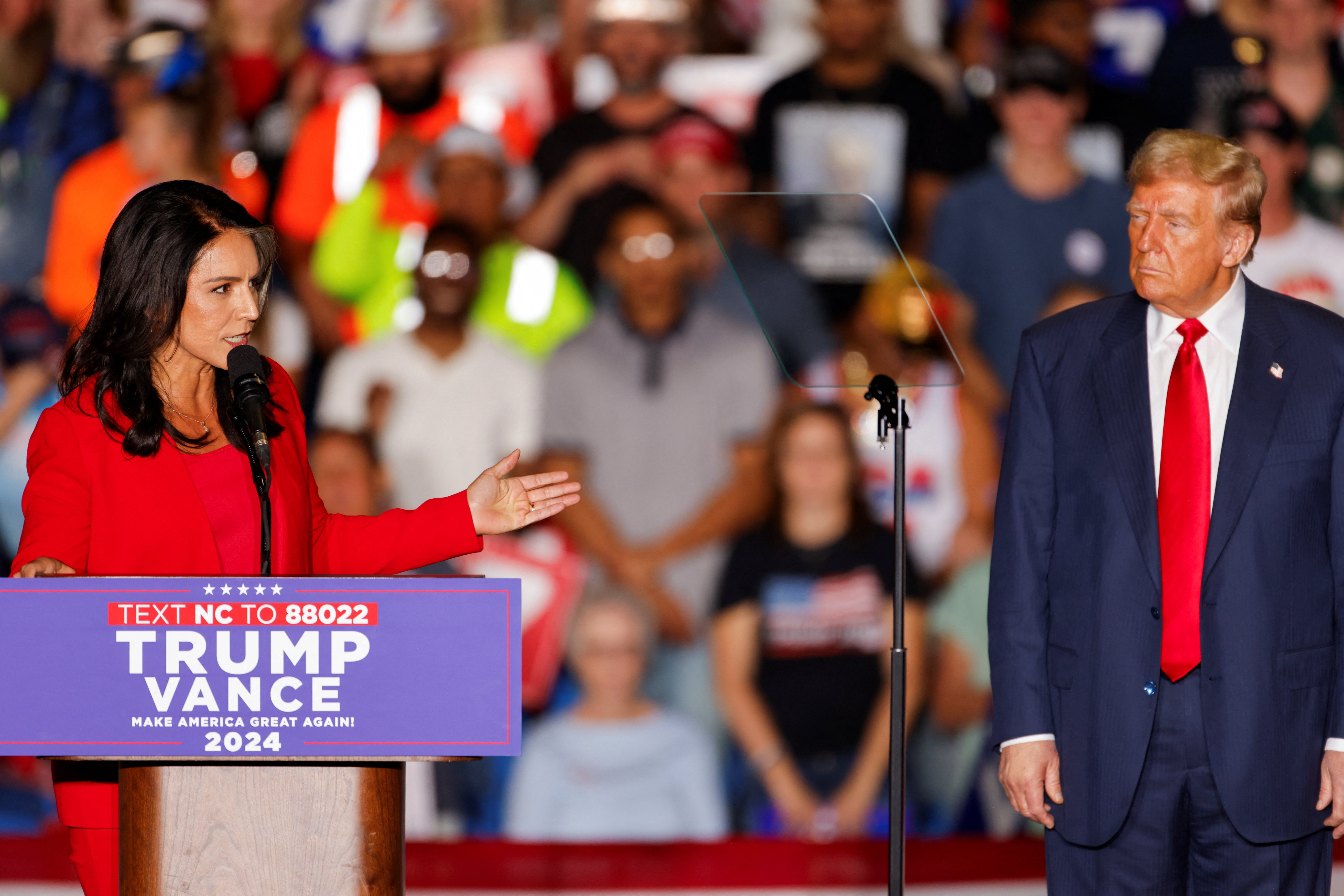 Gabbard at a campaign rally for Donald Trump during the 2024 election campaign