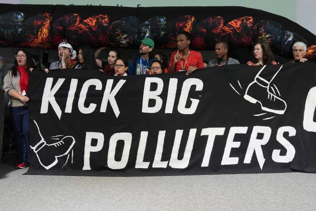 <p>Activists participate in a demonstration against fossil fuels at the COP29 summit in Baku, Azerbaijan</p>