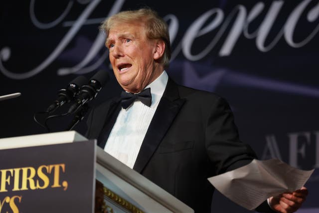 <p>Donald Trump speaks at the America First Policy Institute Gala held at Mar-a-Lago on November 14 in Palm Beach, Florida. Iran sent a secret message to the US last month promising not to kill the president-elect</p>