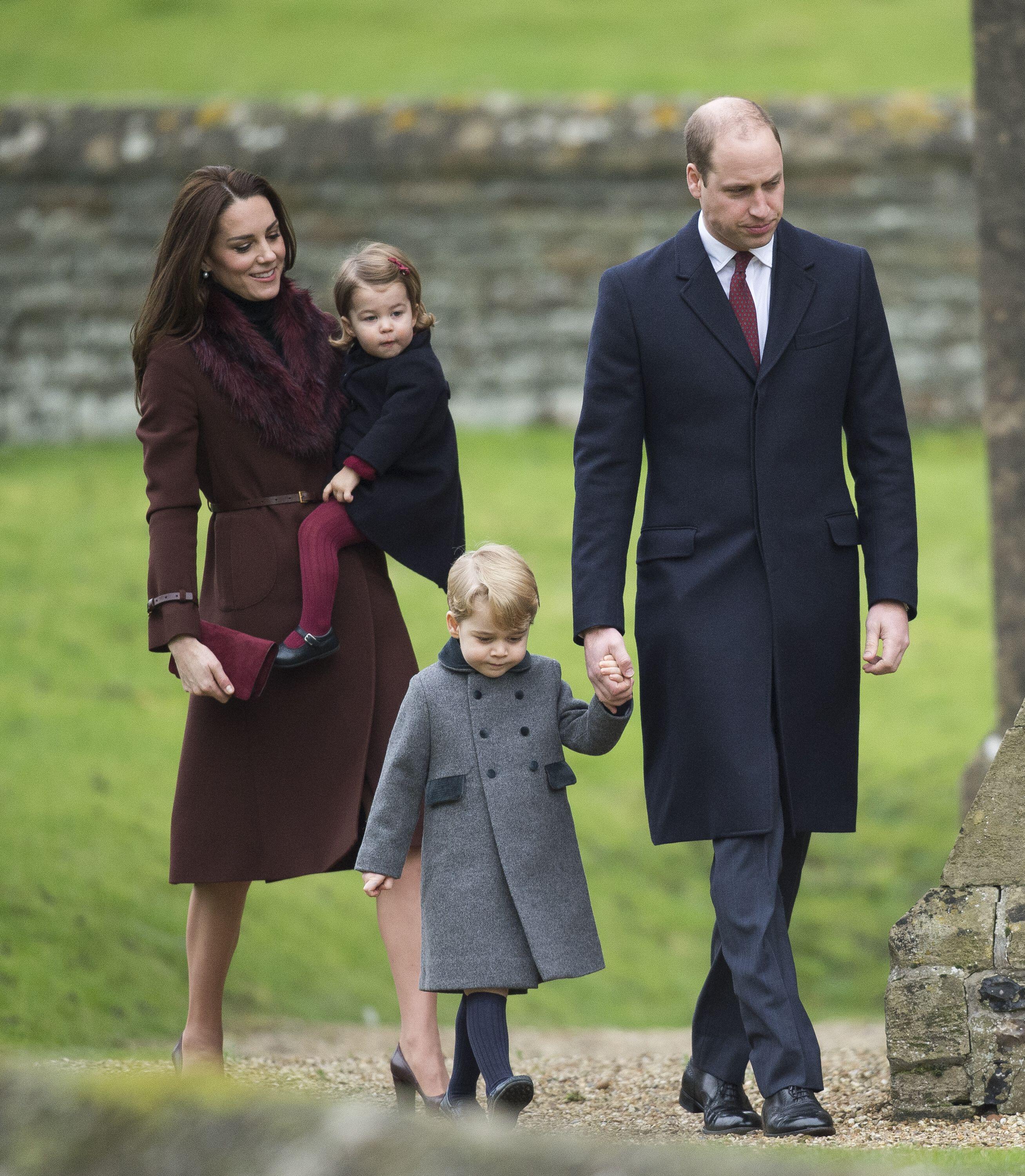 Prince and Princess of Wales walk into church alongside Prince George and Princess Charlotte