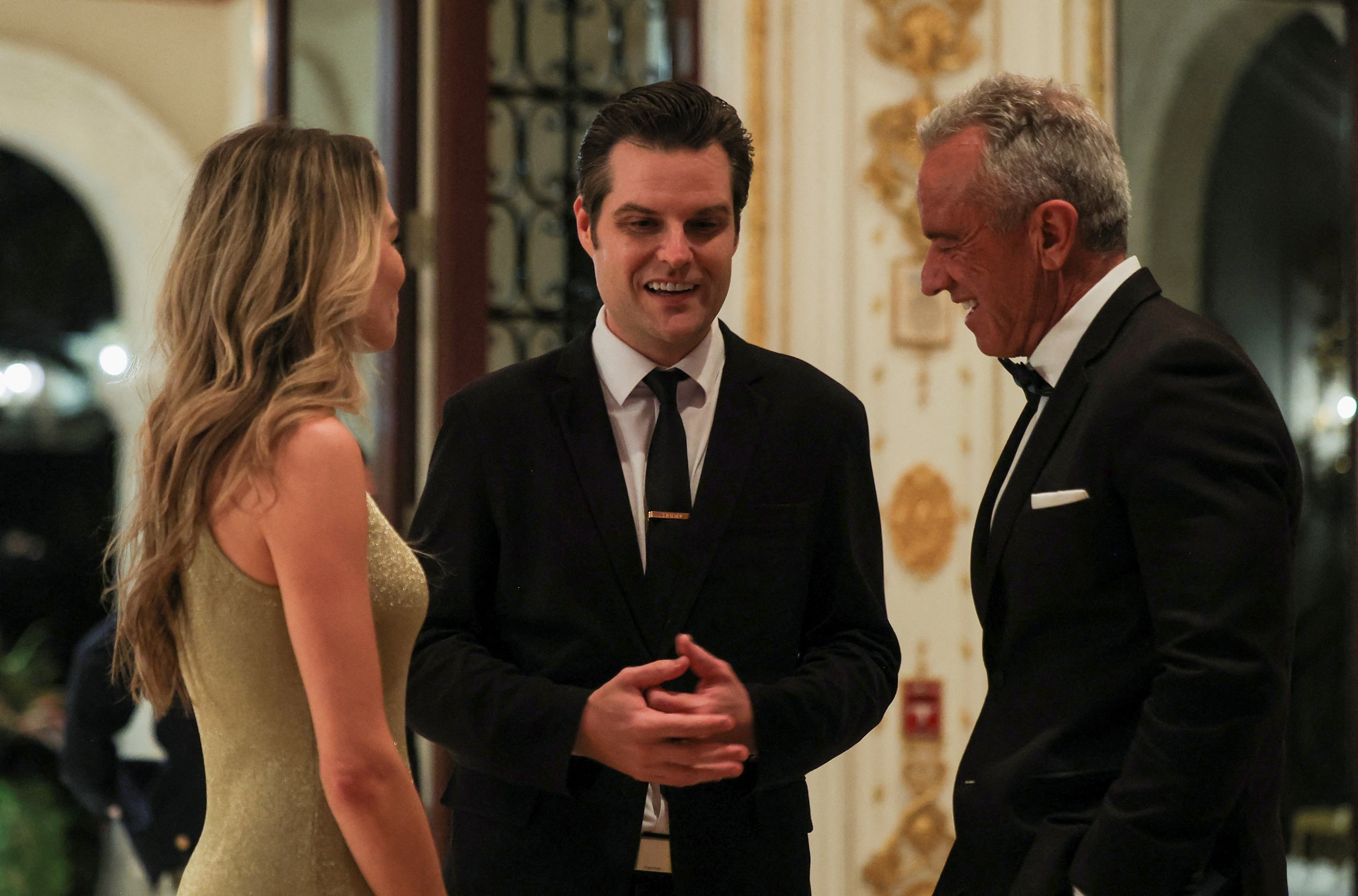 Matt Gaetz, speaks with Trump’s nominee to lead the Department of Health and Human Services, Robert F Kennedy Jr, at the America First Policy Institute gala at Mar-A-Lago last week