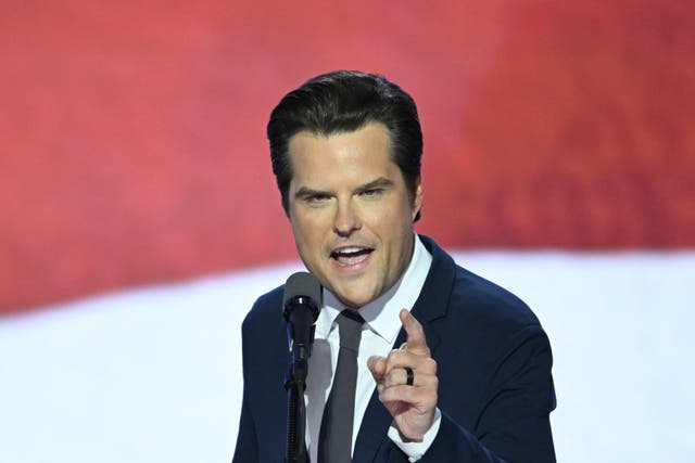 <p>Gaetz speaks during the  2024 Republican National Convention in Milwaukee, Wisconsin, on July 17</p>