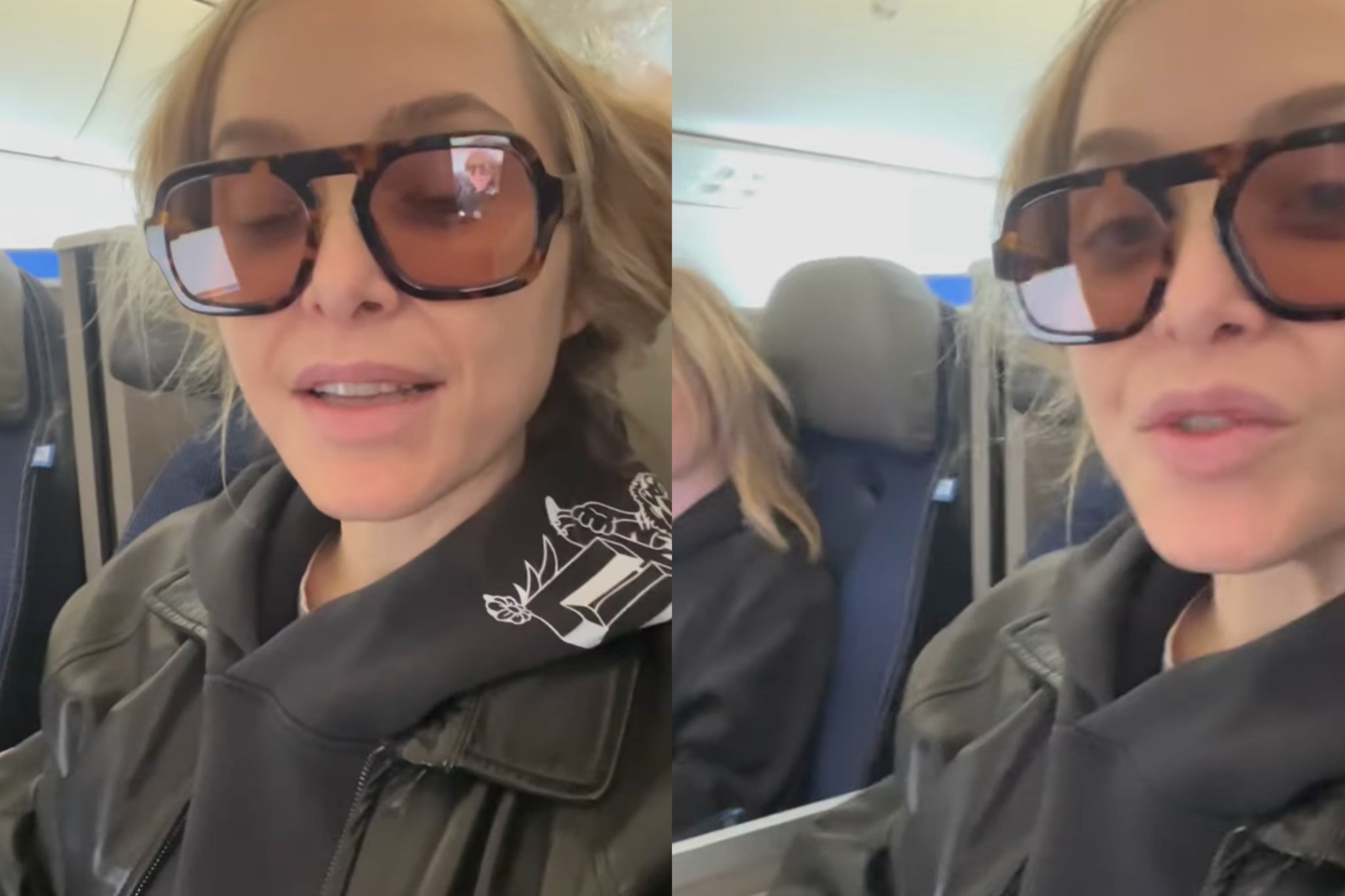 Jenny Mollen wears a plastic bag on her head during flight after she realizes she head head lice