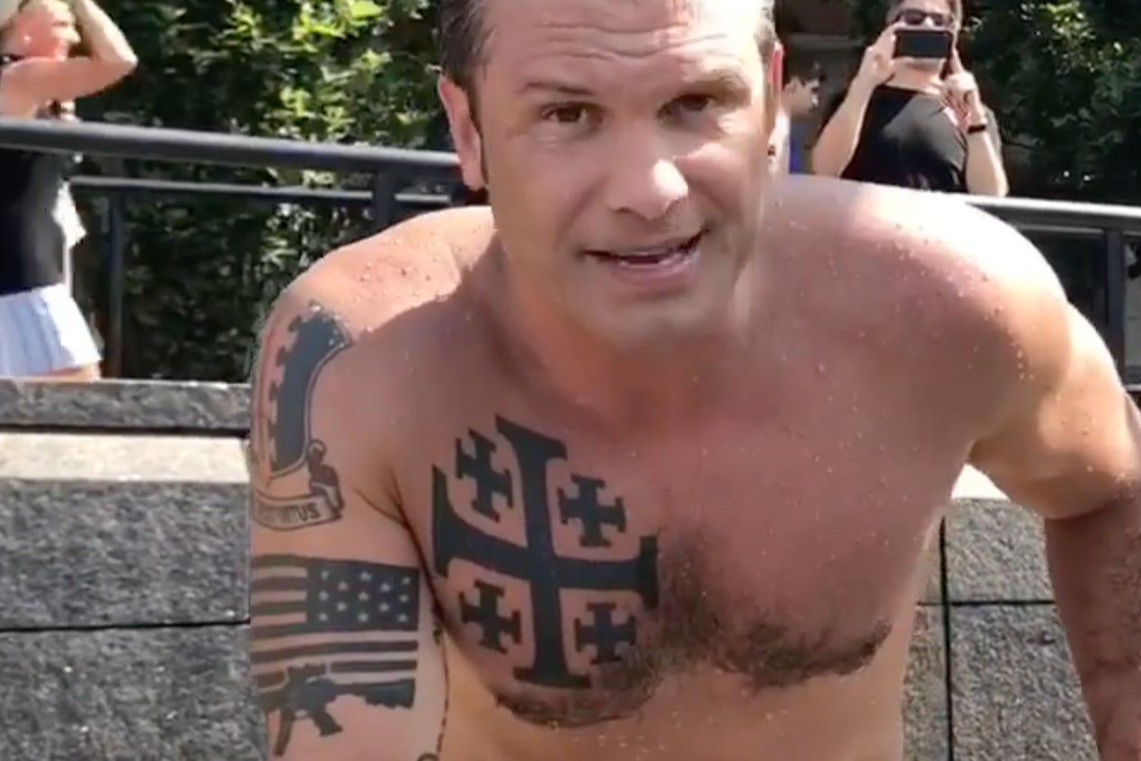 Hegseth has previously claimed that another of his tattoos – a Jerusalem Cross – on his chest, prevented him from being included involved in security arrangements for Joe Biden’s inauguration in 2021