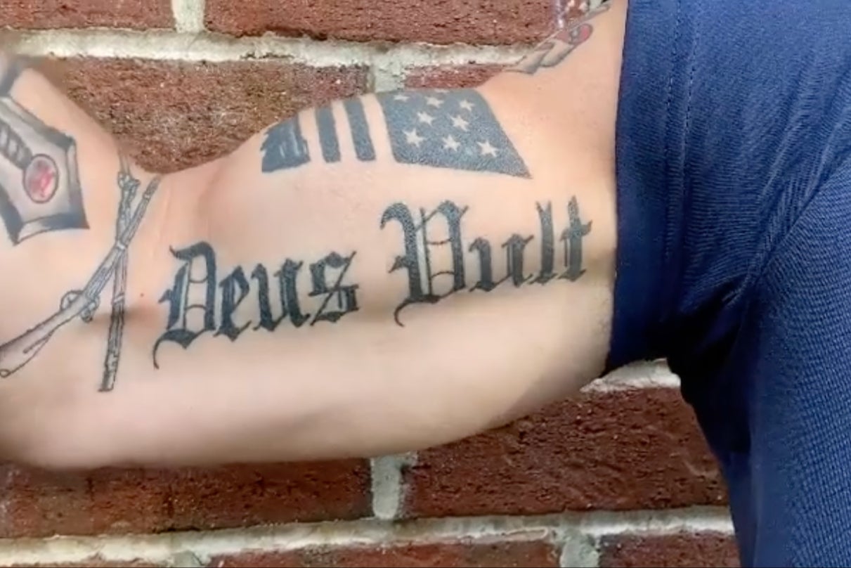 Hegseth has the words “Deus Vult” which means “God Wills It” tattooed on his bicep