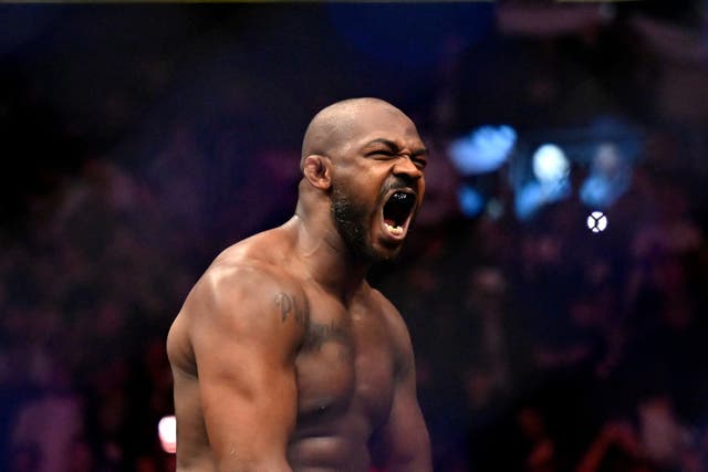 <p>Jon Jones reacts after his victory over Ciryl Gane at UFC 285</p>