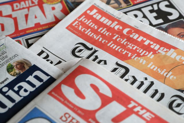 A collection of British newspapers (Peter Byrne/PA)