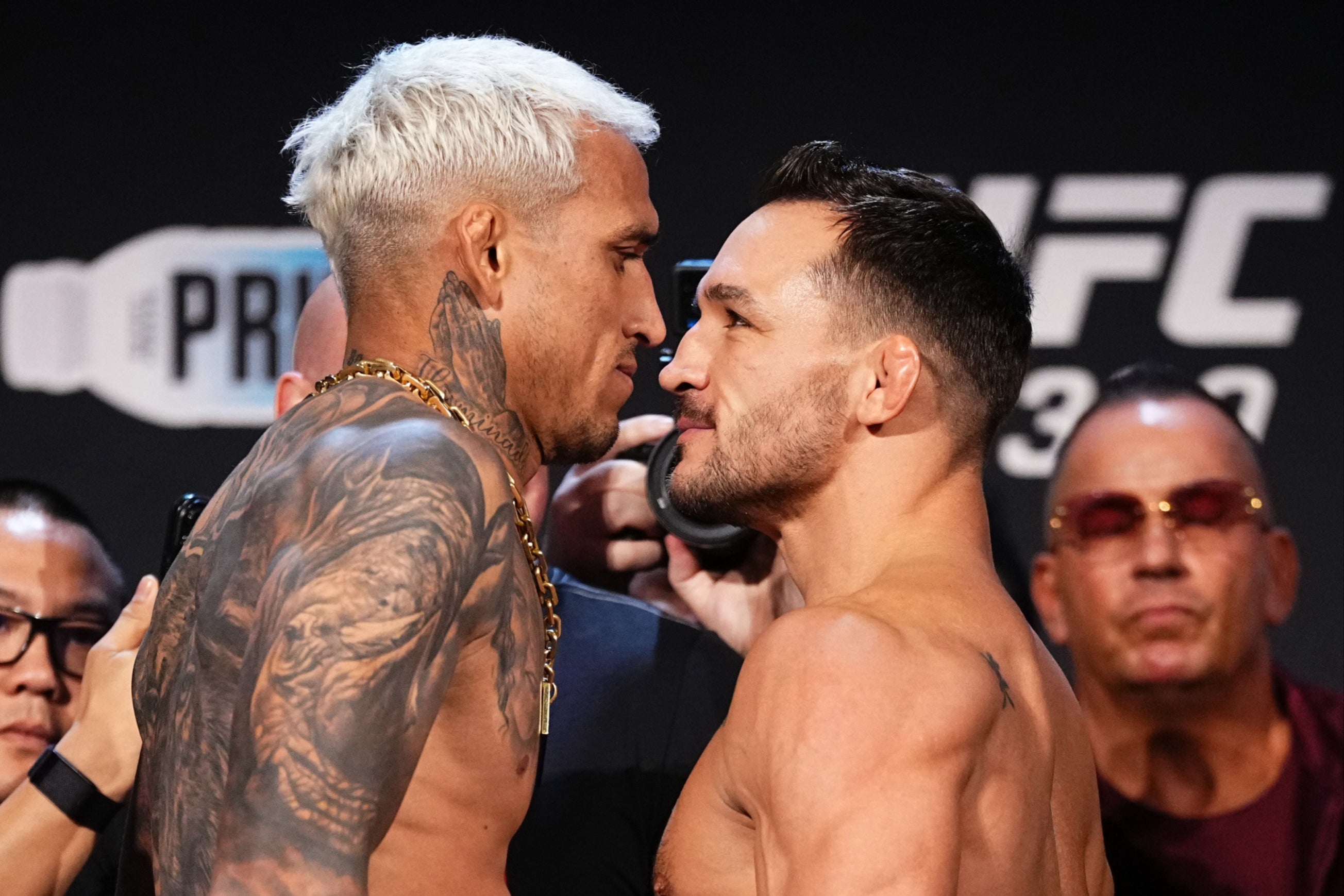 Charles Oliveira (left) and Michael Chandler will meet in a rematch, in the co-main event of UFC 309