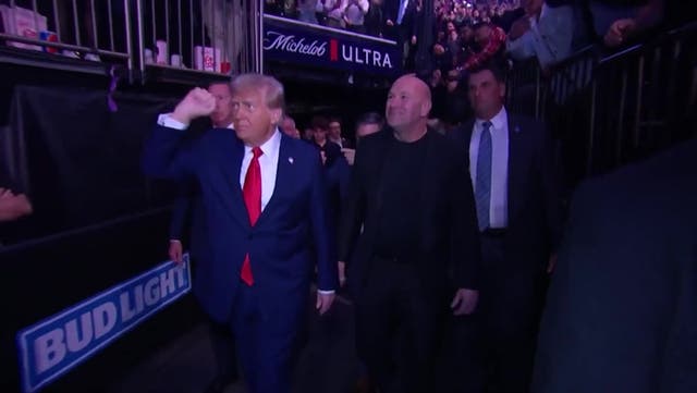 <p>Donald Trump and Elon Musk enter UFC arena with Dana White to rapturous applause.</p>