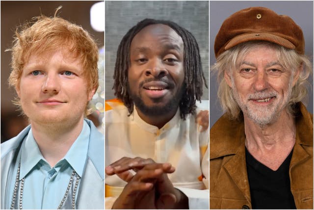 <p>L-R: Ed Sheeran, Fuse ODG and Bob Geldof</p>