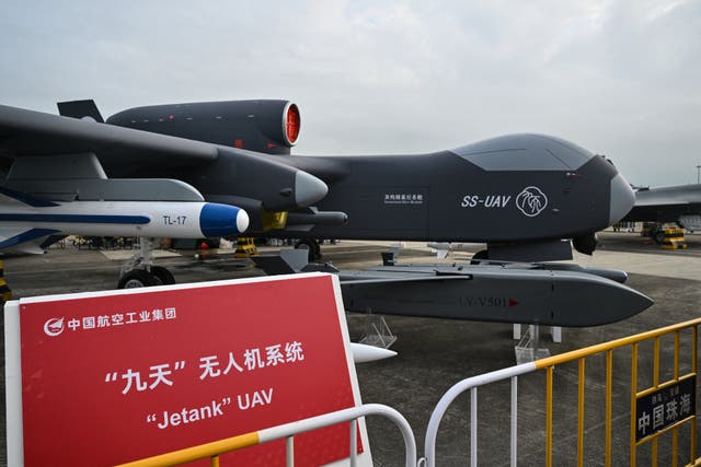 <p>Jetank UAV is seen on display during the 15th China International Aviation and Aerospace Exhibition in Zhuhai in southern Guangdong province </p>