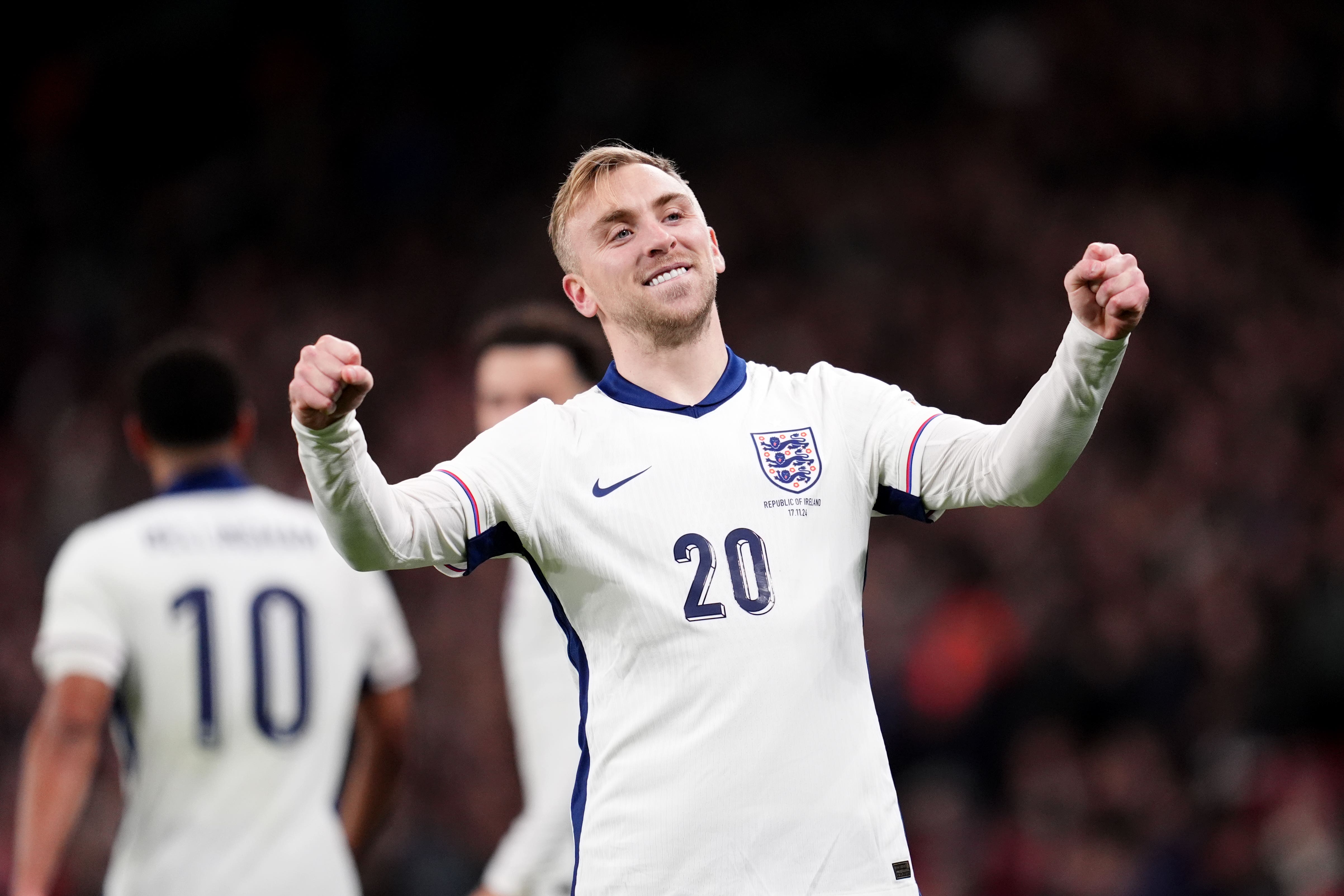 Jarrod Bowen celebrates scoring his first goal for England (Adam Davy/PA)