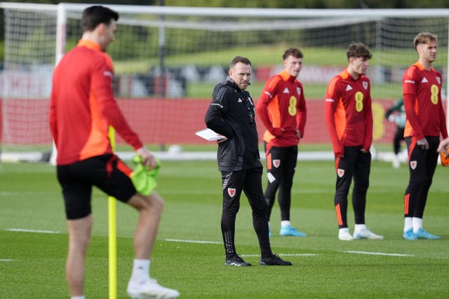 Manager Craig Bellamy (centre) is hoping for a successful conclusion to Wales’ Nations League group campaign (Nick Potts/PA)