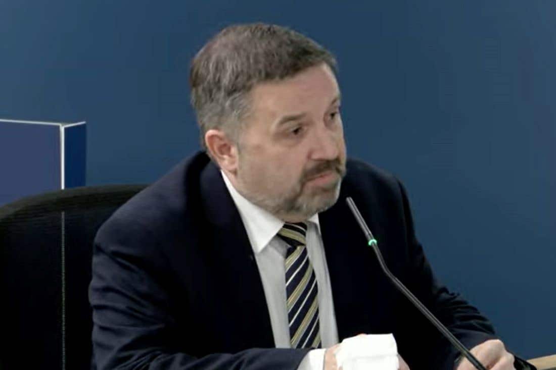 Screen grab from the UK Covid-19 Inquiry live stream of Stormont’s former health minister Robin Swann giving evidence (UK Covid-19 Inquiry/PA)