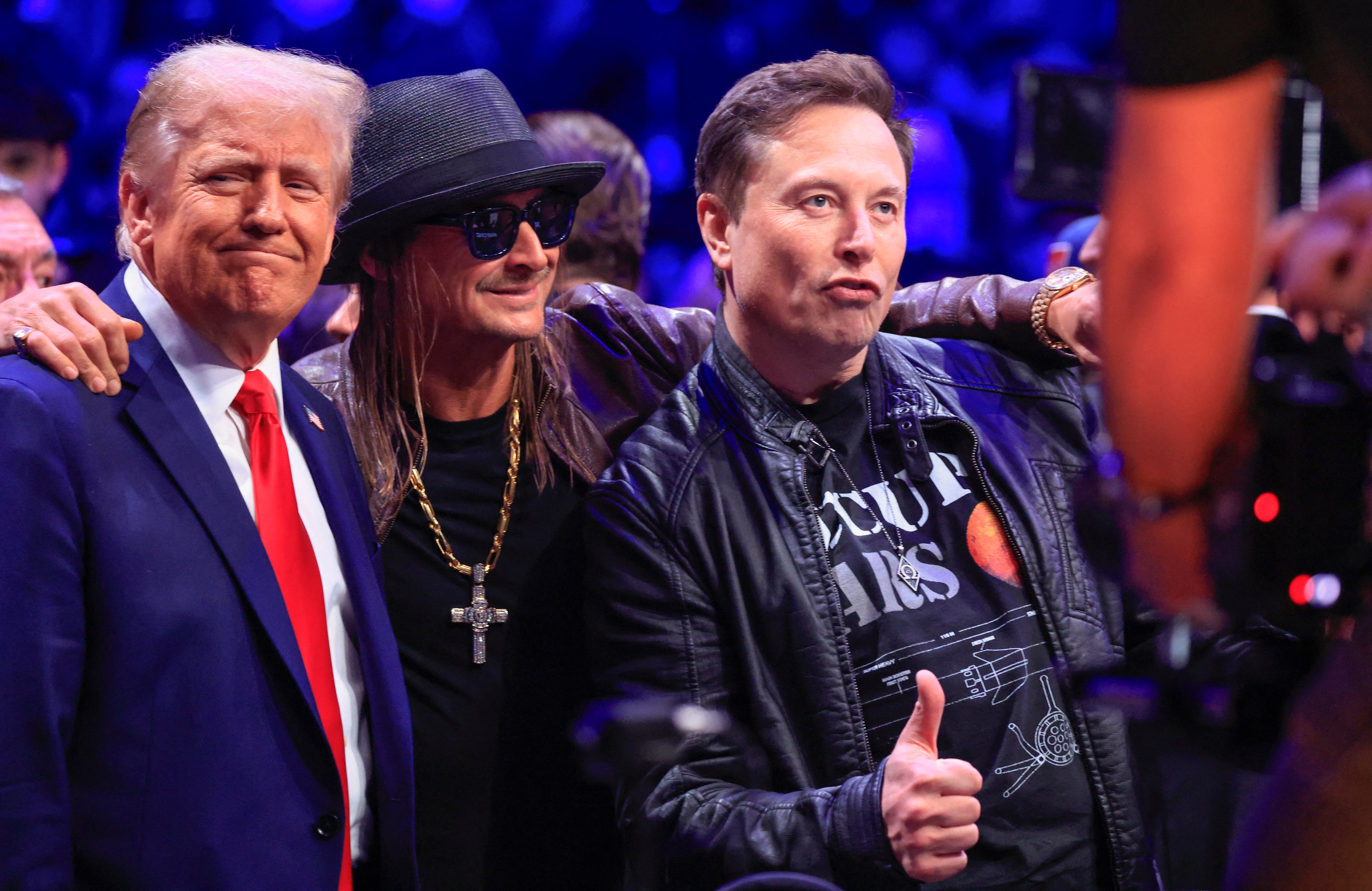 Elon Musk (right), seen here with President-elect Donald Trump (left) and Kid Rock (center), made claims about Tesla vehicles he knew were untrue, according to Giovanni Mendoza’s family