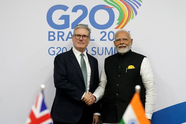 <p>Keir Starmer and Narendra Modi met at the G20 summit on Monday</p>